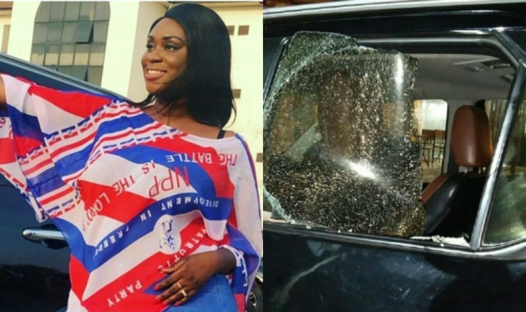 Photos : NDC Boys Smash Actress Bibi Bright’s Car