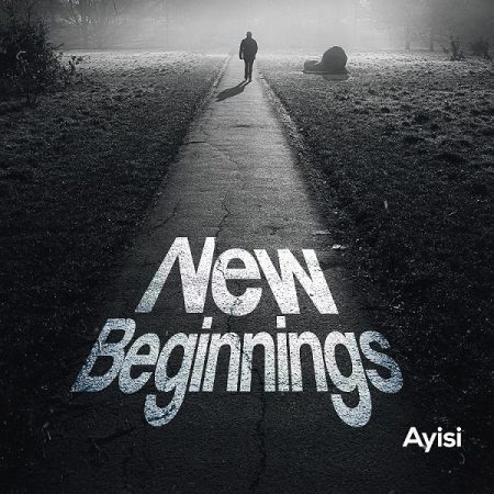 A man walking on a road with the song by Ayisi titled “New Beginnings” boldly written on it.